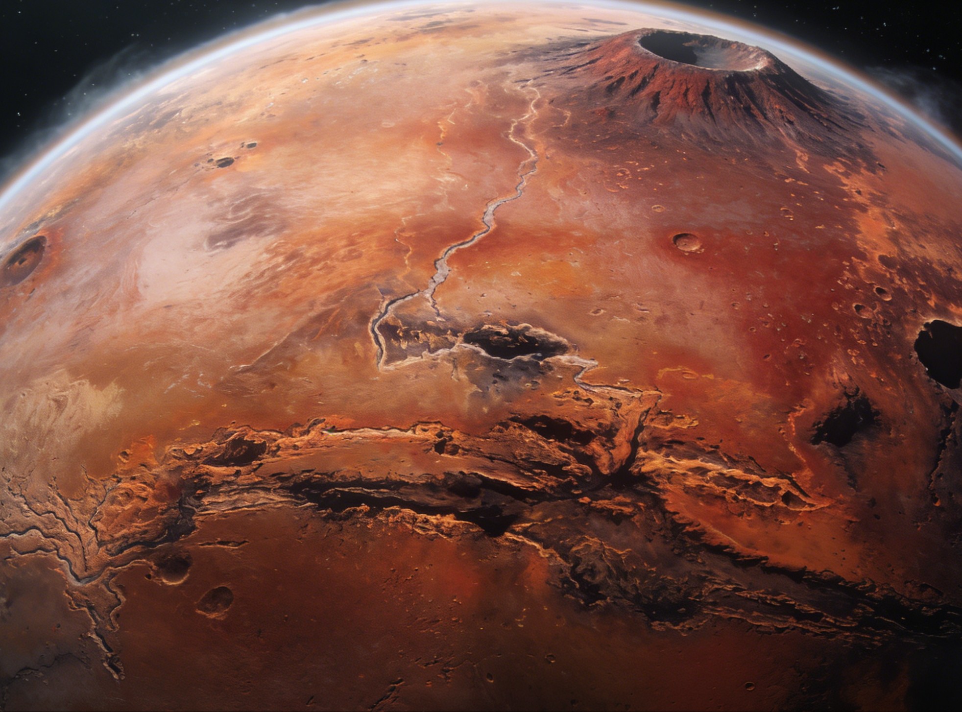 火星的地质奇观:奥林帕斯火山与水手号峡谷